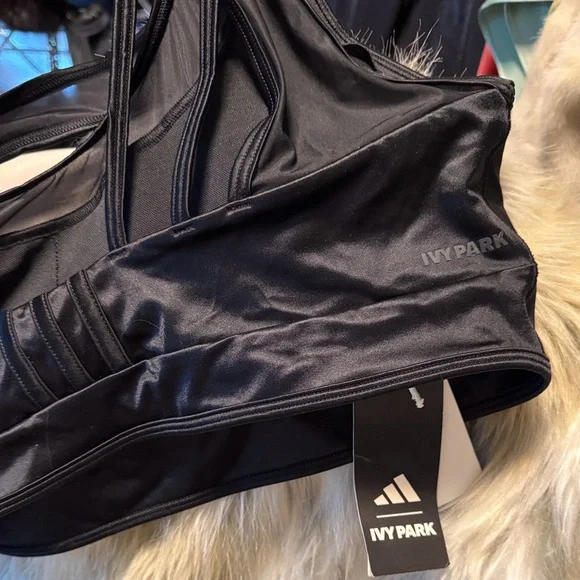 IVY PARK x ADIDAS layered satiny NWT black shiny bra/crop top 2X